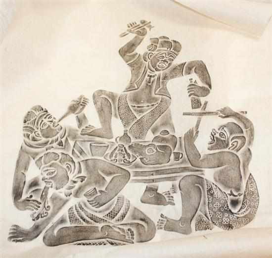 Appraisal: Balinese temple rubbing and an Oriental contemporary art print Estimate