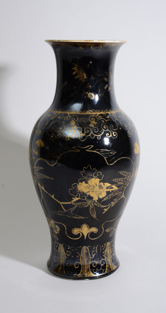 Appraisal: CHINESE MIRROR BLACK-GLAZED BALUSTER-FORM VASE With six-character underglaze blue pseudo