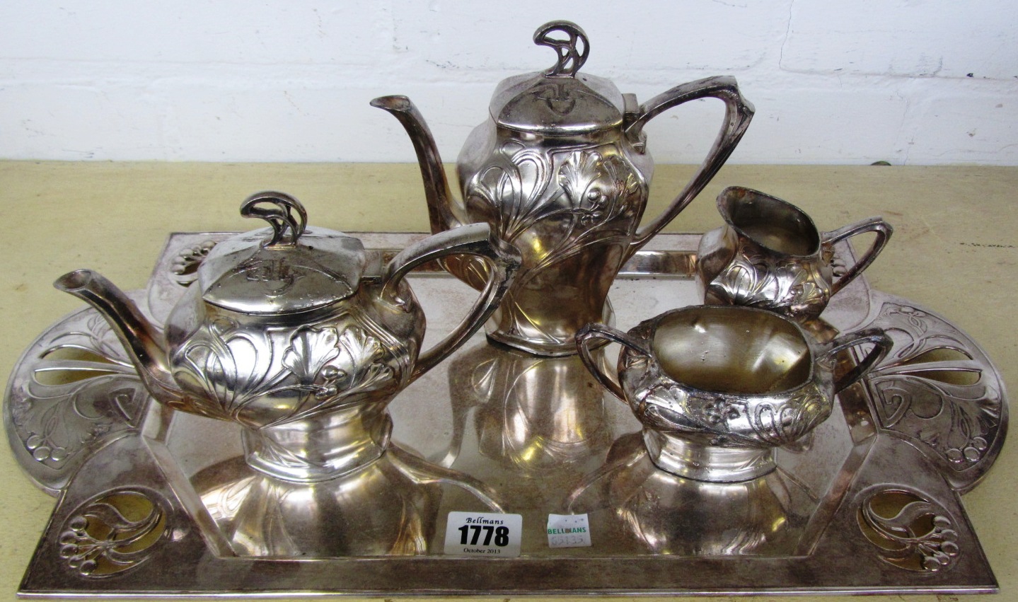 Appraisal: A WMF style silvered metal tea and coffee service comprising