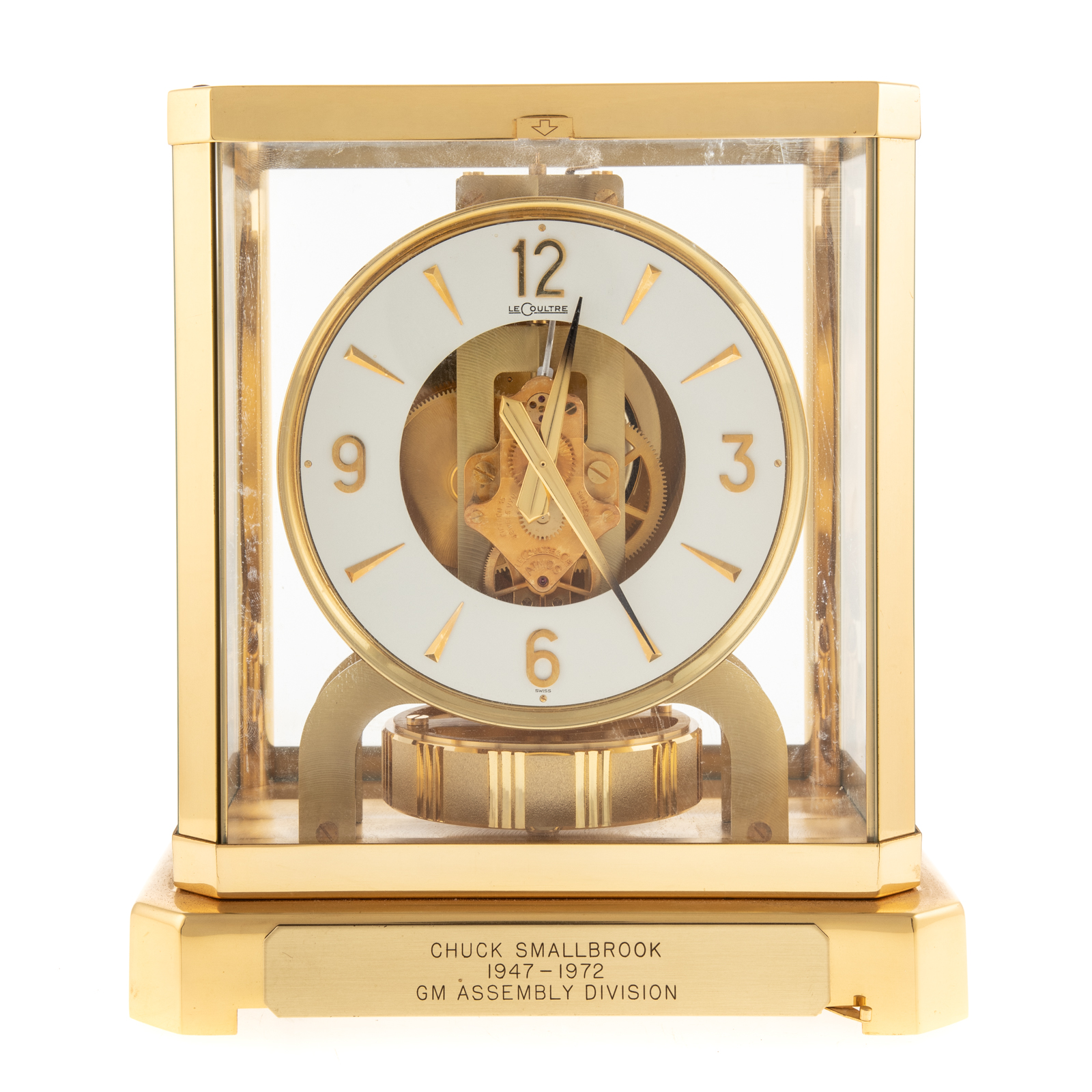 Appraisal: LE COULTRE BRASS ATMOS CLOCK Serial with award presentation plaque