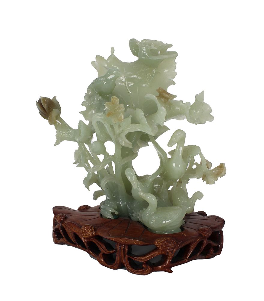 Appraisal: Chinese Figural Jade Carving on Stand Chinese Figural Jade Carving