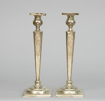 Appraisal: Pair of Victorian Sterling Silver Candleholders Tapering body with a