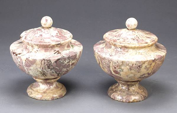 Appraisal: A pair of Italian Neoclassical br che violette marble urn