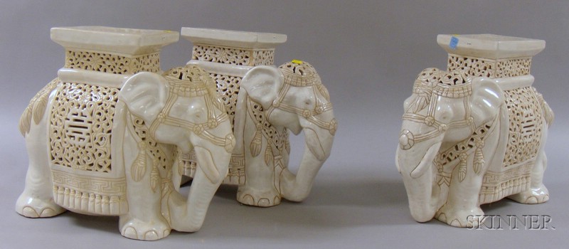 Appraisal: Three Asian White Ceramic Elephant-form Garden Seats ht in