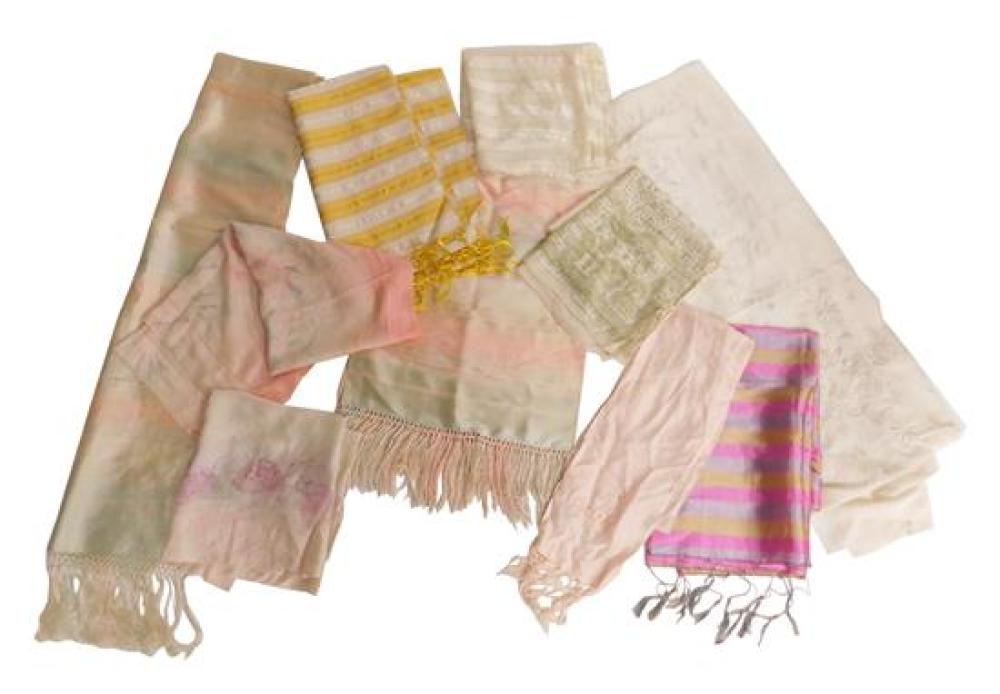 Appraisal: Ten silk textiles including nine shawls one with yellow stripes