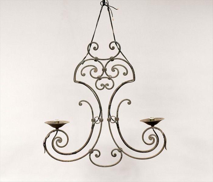 Appraisal: Wrought-Iron Two-Light Hanging Fixture x in