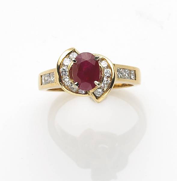 Appraisal: A ruby diamond and k gold ring lan ruby weighing