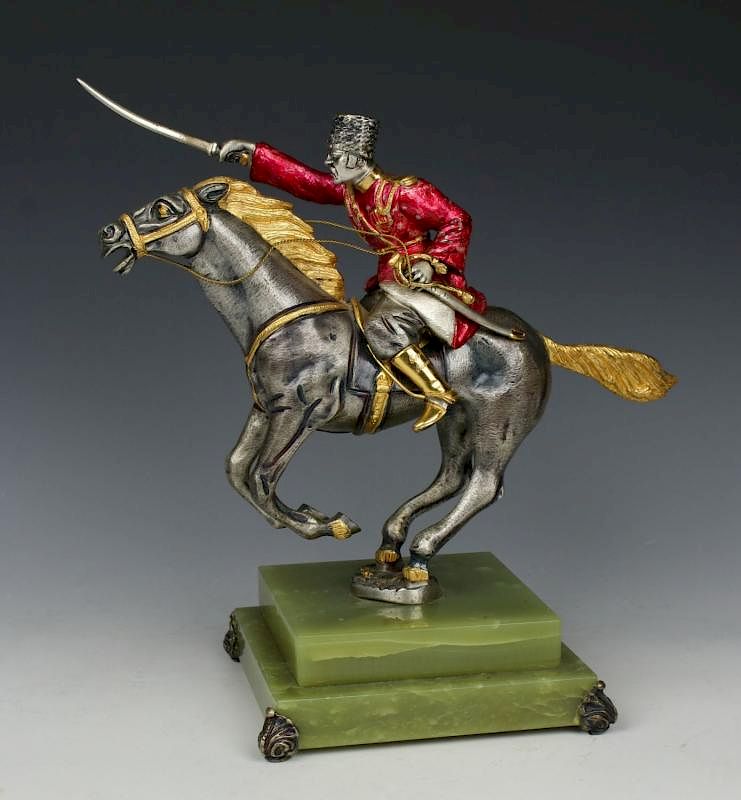 Appraisal: Giuseppe Vasari Bronze K Gold figurine Cossack on Horse MANUFACTURE