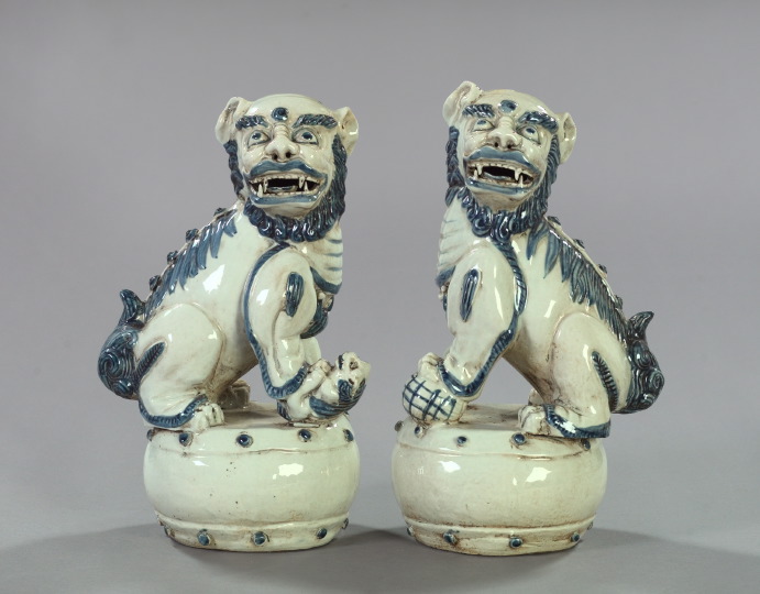 Appraisal: Large Pair of Kuang-Hsu Off-White and Blue Porcelain Figures of