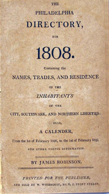 Appraisal: vol Robinson James The Philadelphia Directory for Philadelphia W Woodhouse