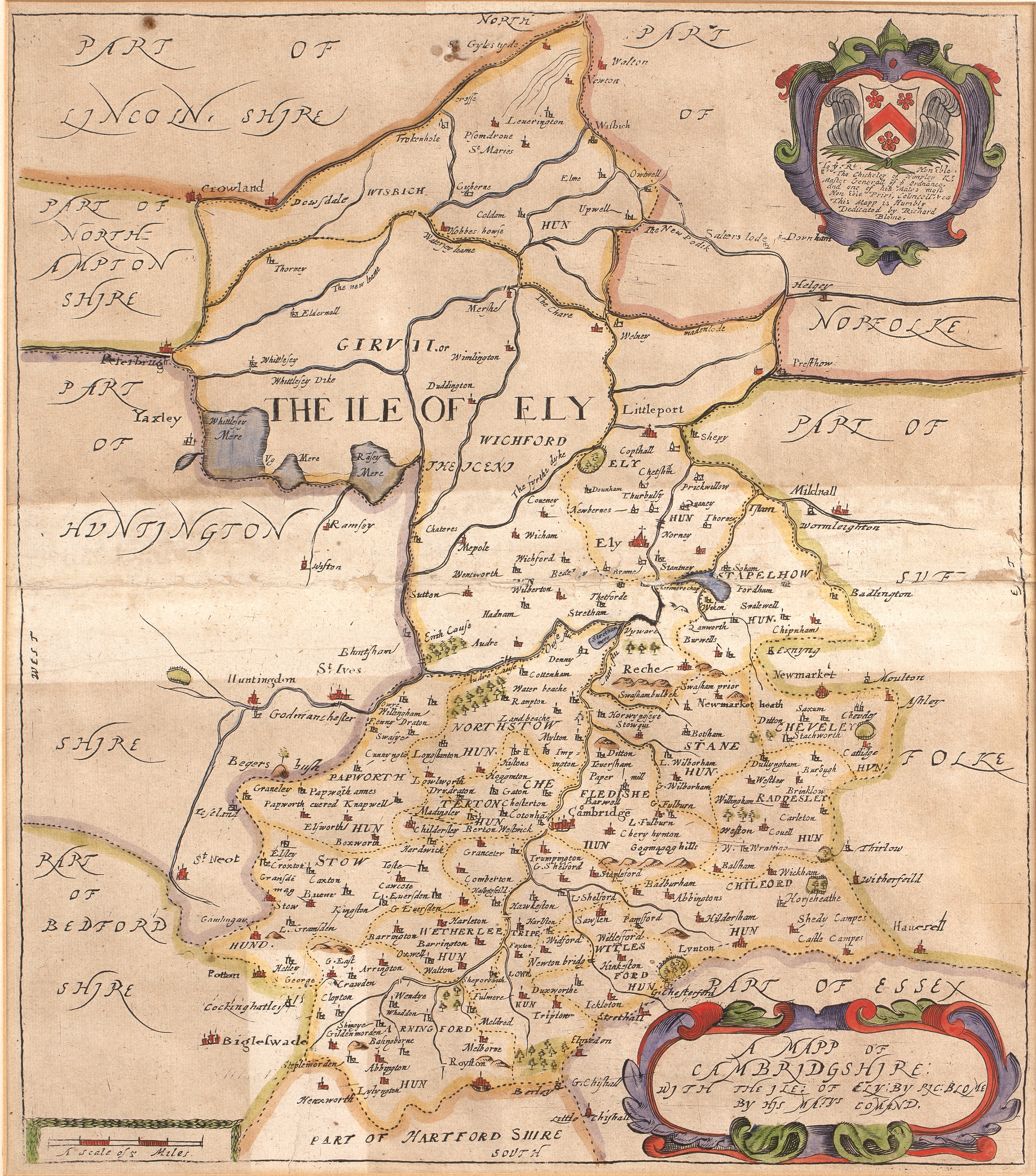 Appraisal: Coloured map of CambridgeshireSpeede John described with the devision sic