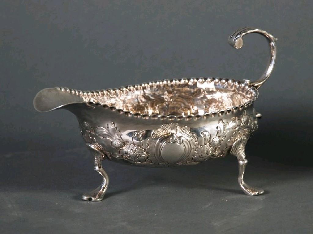 Appraisal: GEORGE III REPOUSSE SILVER SAUCE BOAT by Elizabeth Morley with