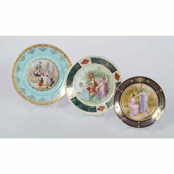 Appraisal: Viennese Figural Plates Viennese th century Three polychrome and gilt