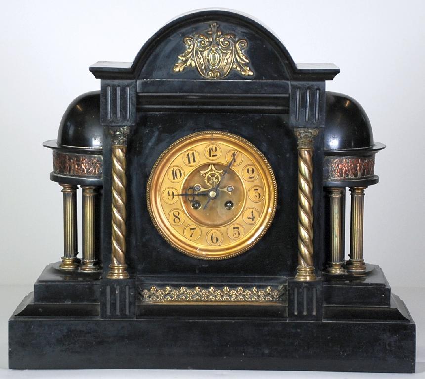 Appraisal: VICTORIAN BLACK SLATE MANTEL CLOCK with eight days striking movement