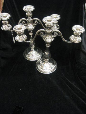 Appraisal: Pair of Sterling Silver Candleabra triple sconce tall impressive troy