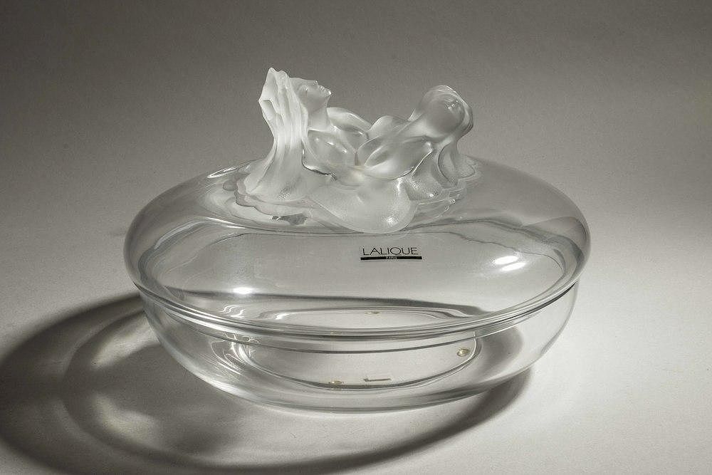 Appraisal: Lalique Frosted and Clear Crystal Covered Dish Ophelie Lalique frosted