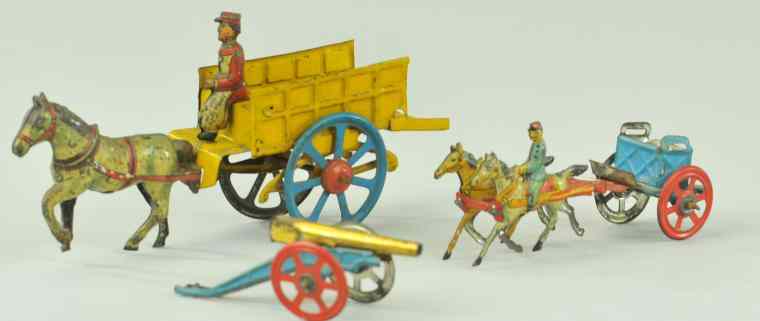 Appraisal: FARM WAGON CAISSON PENNY TOYS Germany both lithographed tin each