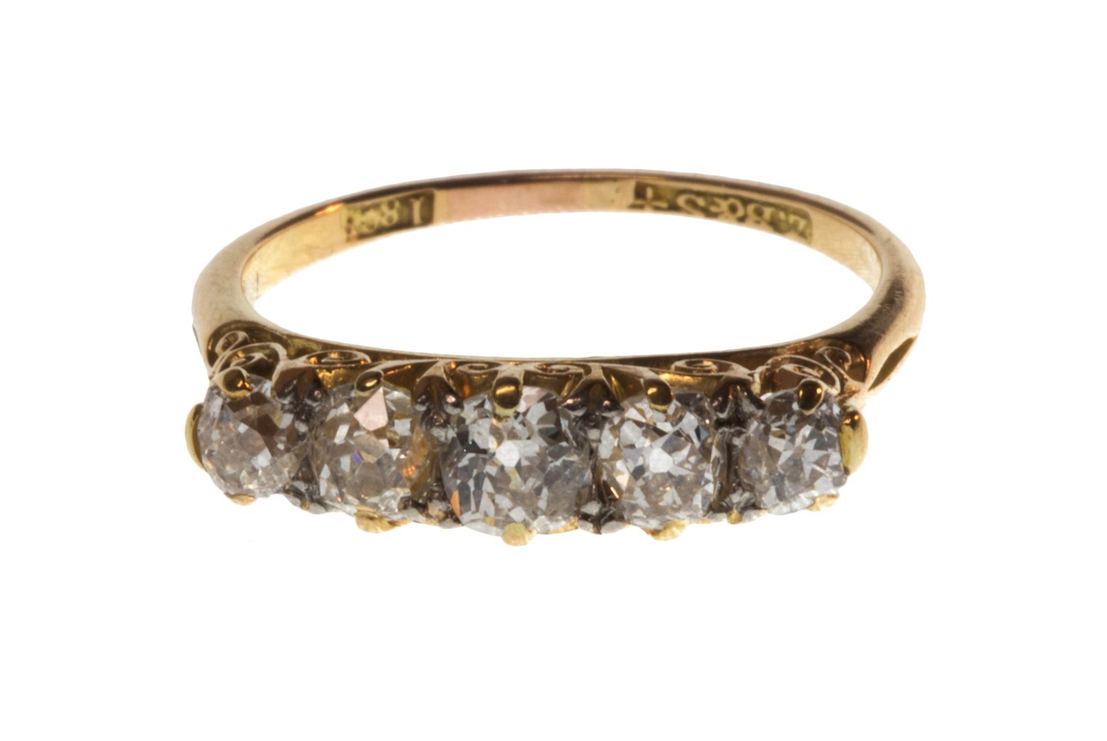 Appraisal: A gold and diamond set five stone ring mounted with