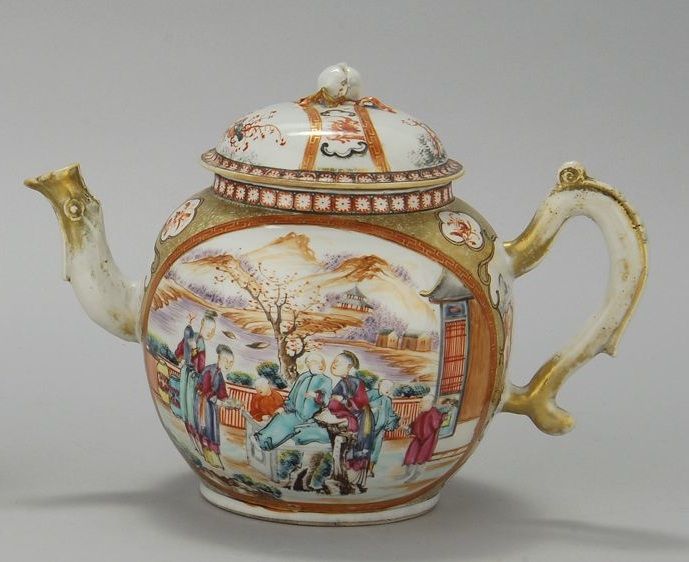 Appraisal: CHINESE EXPORT PORCELAIN TEAPOT th CenturyIn bulbous form with polychrome