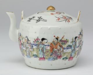 Appraisal: Chinese porcelain teapot marked Chinese porcelain teapot the body polychrome