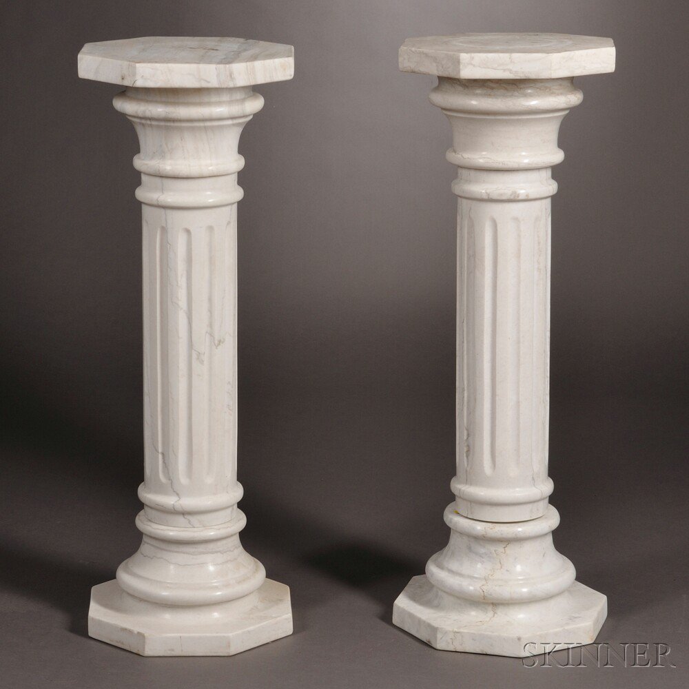 Appraisal: Two Gray-veined Carrara Marble Pedestals late th early th century