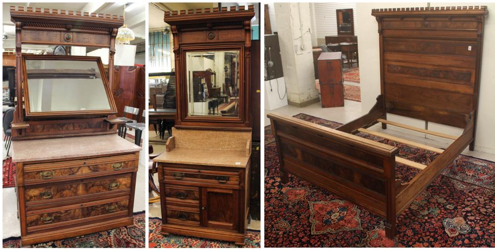 Appraisal: THREE-PIECE VICTORIAN WALNUT BEDROOM SET Charles Eastlake design Oregon Furniture