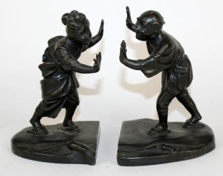 Appraisal: Pair vintage bronze clad bookends Japanese couple Pair of Vintage