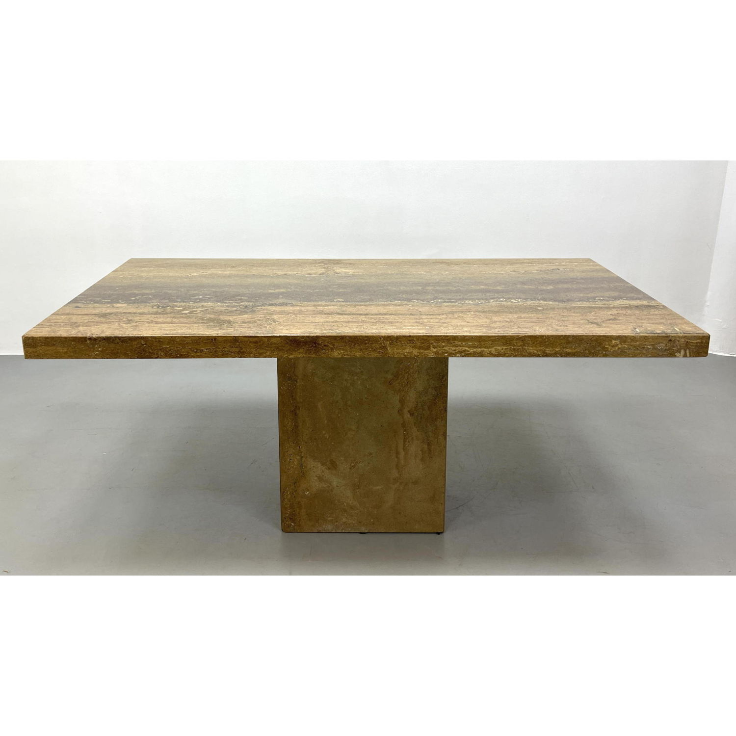 Appraisal: Italian Modernist Travertine Marble Dining Table Pedestal Base supports heavy