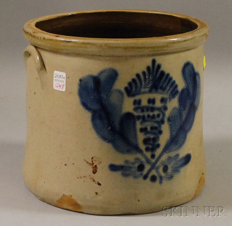 Appraisal: Cobalt Floral-decorated Three-gallon Stoneware Crock