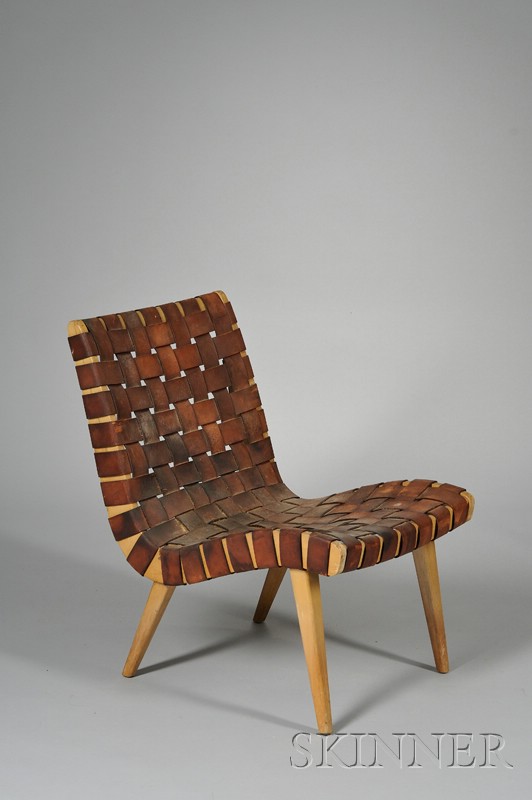 Appraisal: Early Chair Attributed to Jens Risom Birch and leather Mid