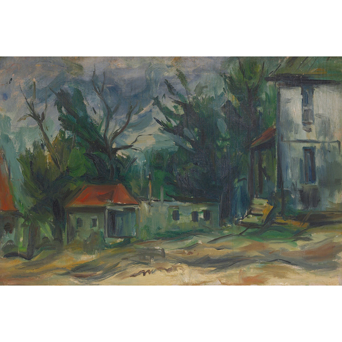 Appraisal: Frank Perri American - Landscape with Buildings c oil canvas