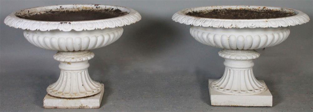 Appraisal: PAIR OF WHITE PAINTED IRON CIRCULAR DISH-SHAPED JARDINIERES with fluted