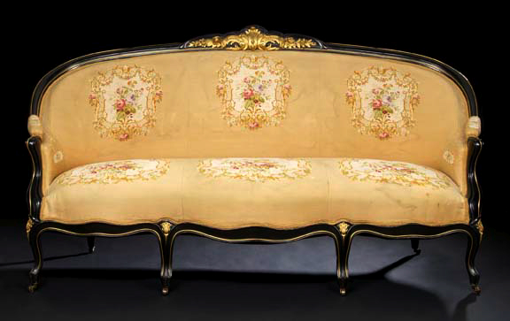 Appraisal: Eleven-Piece Louis-Philippe Carved Ebonized Gilt-Brass-Inlaid and Parcel-Gilt Salon Suite second