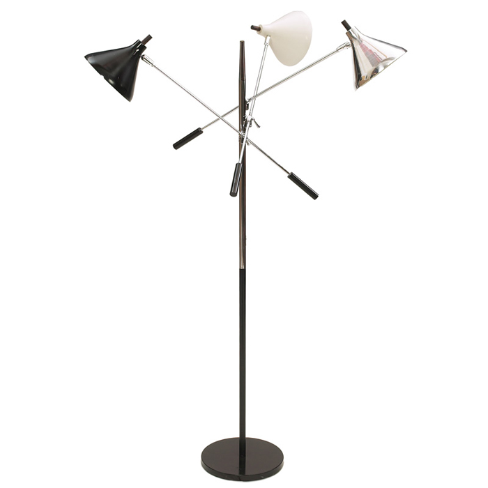 Appraisal: Lightolier floor lamp attribution chromed steel standard on a black