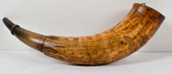 Appraisal: Contemporary Engraved Powder Horn by Brian Barker Condition Excellent