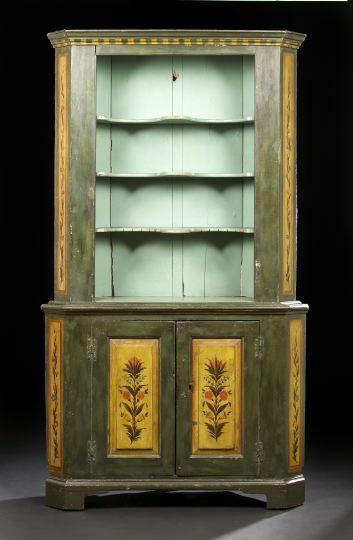 Appraisal: Pennsylvania Polychromed Wood Corner Cabinet fourth quarter th century the