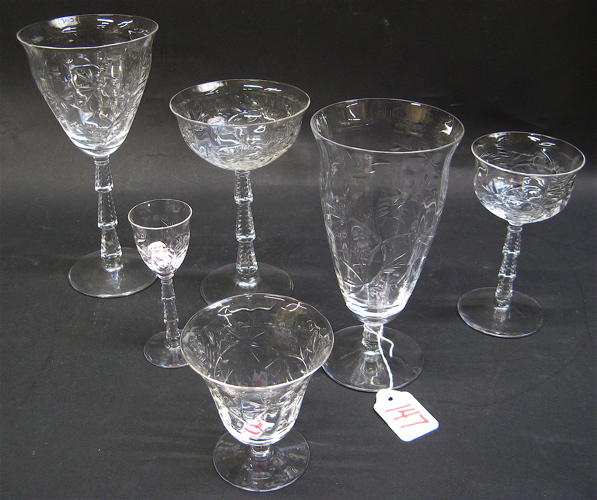 Appraisal: EIGHTY SEVEN PIECE SET OF CLEAR CRYSTAL STEMWARE etched design