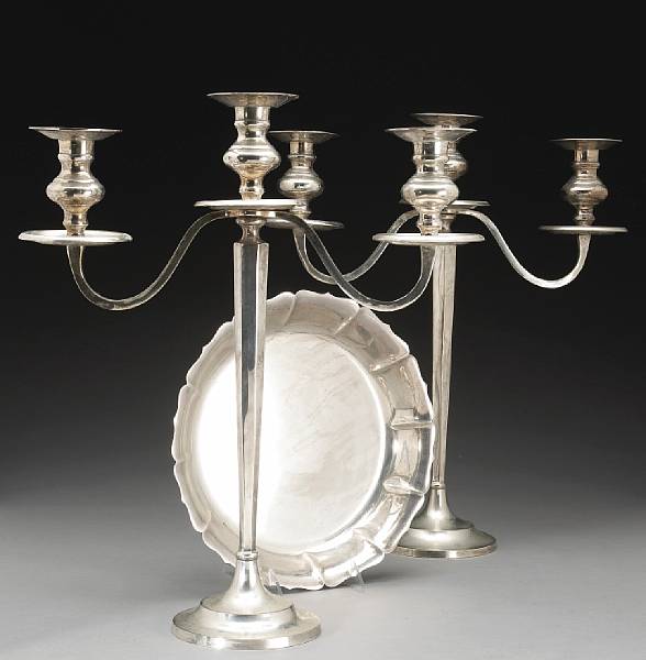 Appraisal: A sterling bowl with plated pair of candelabra After the