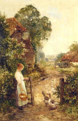 Appraisal: ERNEST WALBOURNE Maiden and Geese before a Cottage signed x