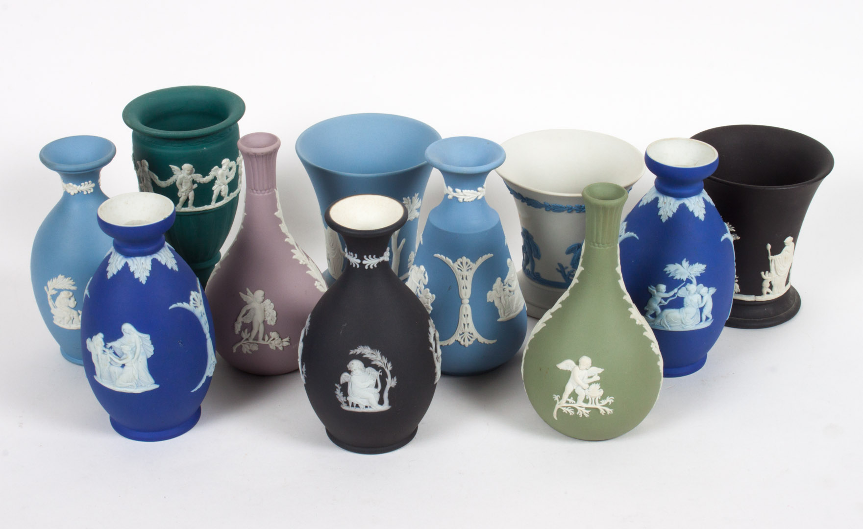 Appraisal: Wedgwood jasperware vases th century various colors and forms including