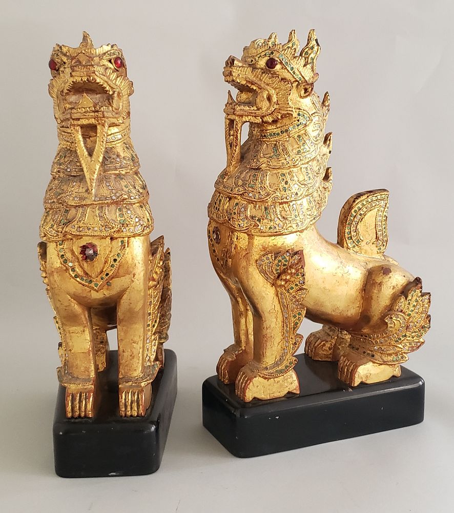 Appraisal: Pair of Carved and Gilt Tibetan Foo Dogs Pair of