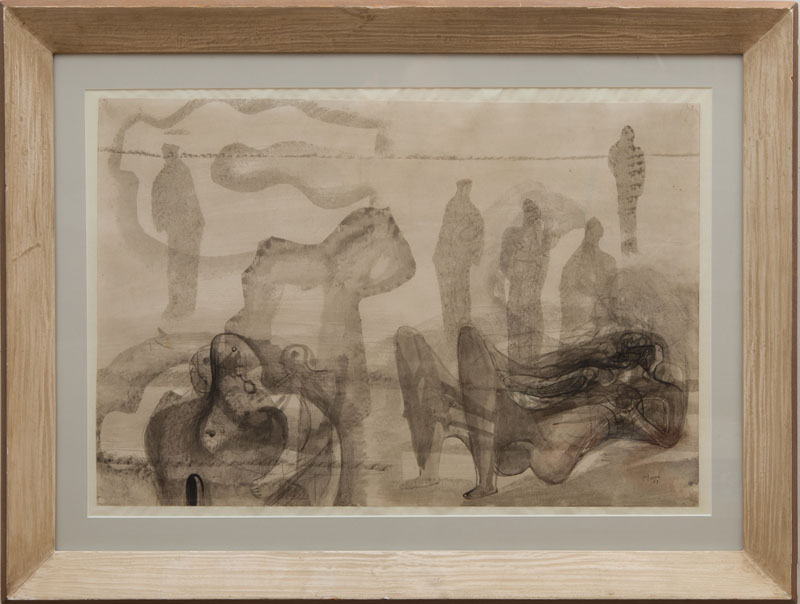 Appraisal: HENRY MOORE - FIGURE STUDIES Chalk ink and wash on