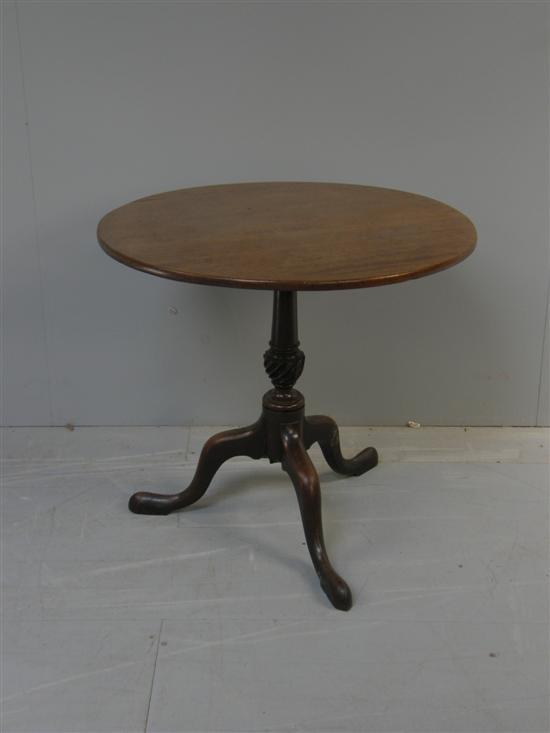 Appraisal: George III mahogany tilt top round table on turned column