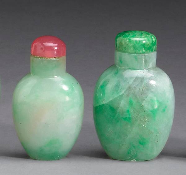 Appraisal: Two jadeite snuff bottles Late Qing and Republican Period Both