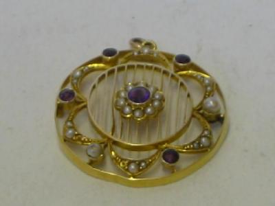 Appraisal: A VICTORIAN AMETHYST AND SEED PEARL PENDANT of circular form