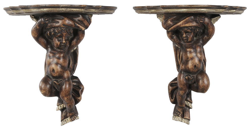 Appraisal: Pair Baroque Style Cherub Brackets Italian modern each of carved