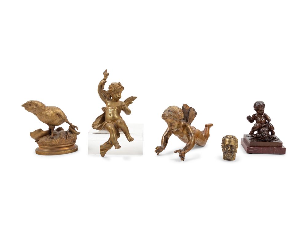 Appraisal: Five Continental Gilt or Patinated Bronze Figures Five Continental Gilt