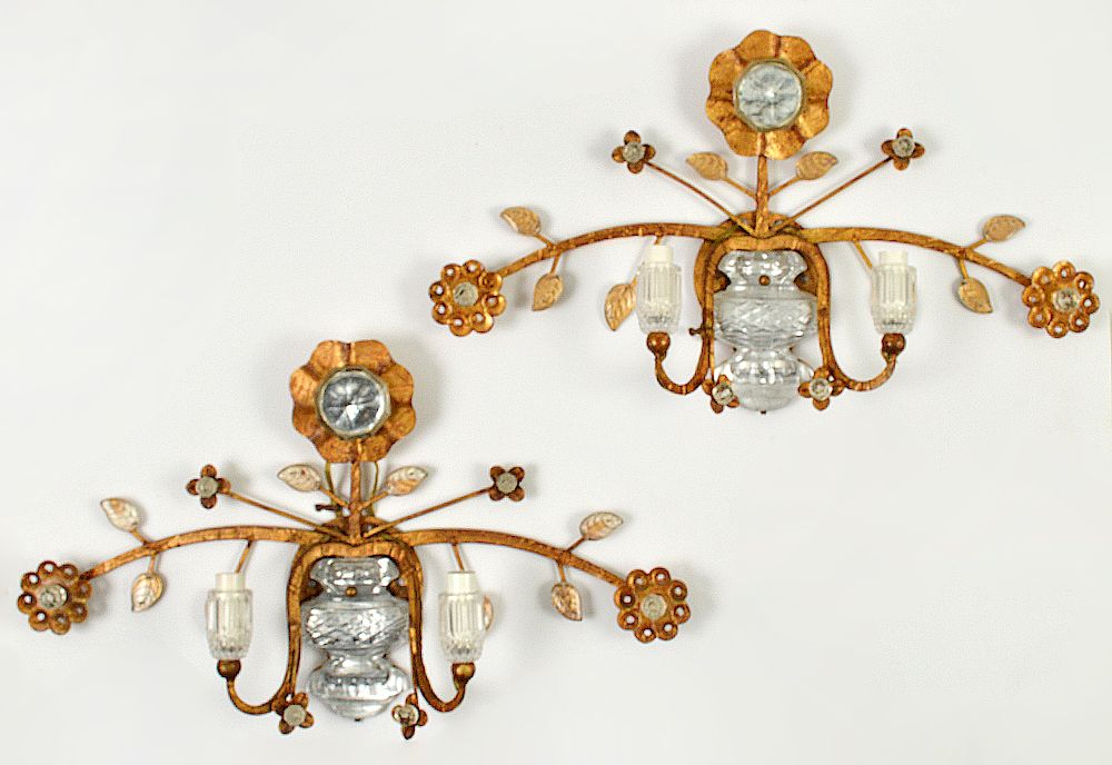 Appraisal: Pr Sherle Wagner Gilt Crystal Vintage Sconces Pair of Sherle