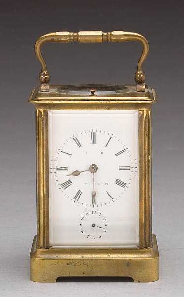 Appraisal: A French brass grand sonnerie striking carriage clock early th