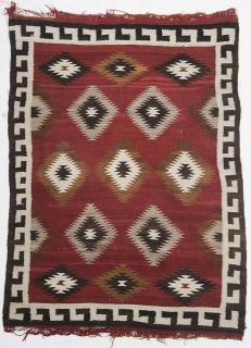 Appraisal: Navajo Rug serrated edge diamonds on red ground running dog